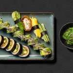 Vega sushi menu med udvalg af plantebaserede sushi hos sushi restaurant i Næstved