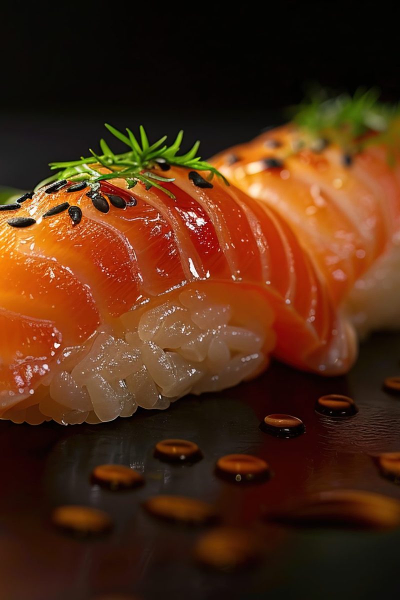 Nigiri sushi med frisk fisk hos sushi restaurant i Næstved